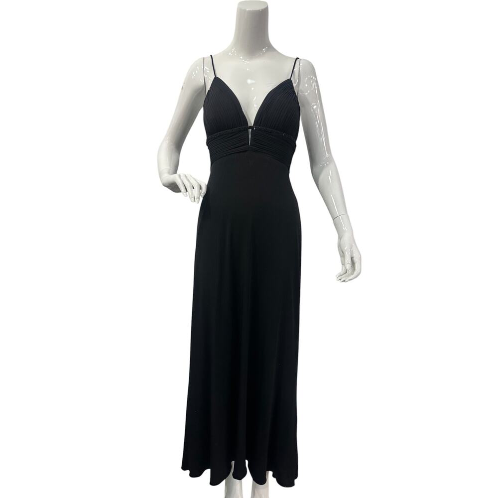 Dusk Collection Beaded Ruched V-Neck Sleeveless Maxi Dress Black Women's Size 6
